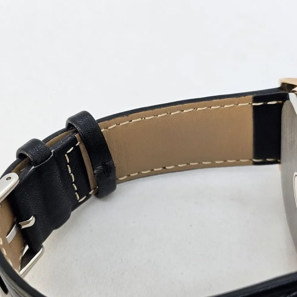 Men's Watch 42MM Black Dial‎ Gold Case Black Leather Band Straps Date Indicator
